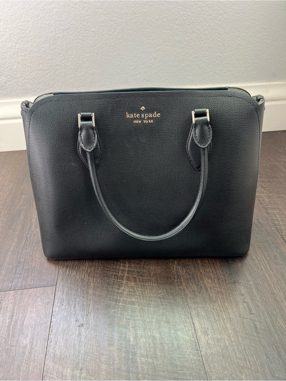 kate spade Black Pebbled Leather Satchel with Gold Logo